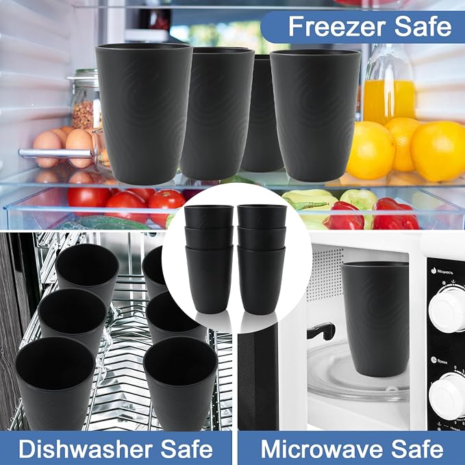 Wheat Straw Cups 6 Pcs, 16 OZ Plastic Drinking Cups, Unbreakable Plastic - Image 5