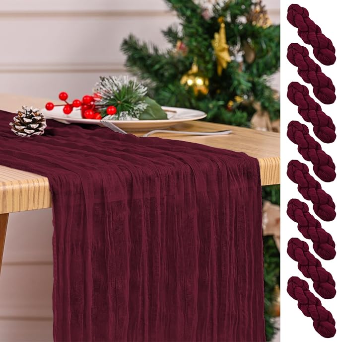 8 Pack Burgundy Table Runner 17 x 108inch Cheesecloth Table Runner Boho Gauze by Lumaycens