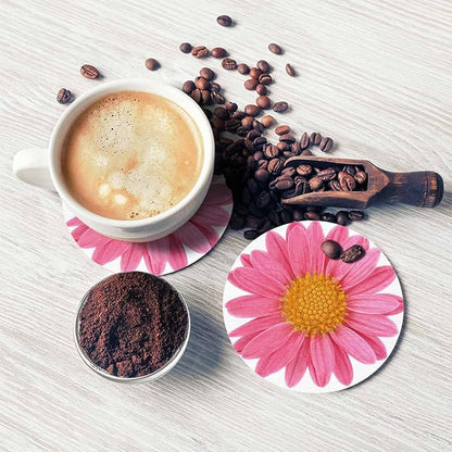 Pink Chrysanthemum Drink Coaster Isolated Beautiful Blossom Beautiful Home Decor Diatomite Heat-Resistant Diatomite 4 Inch for Cold Drinks Wine Mugs Cups