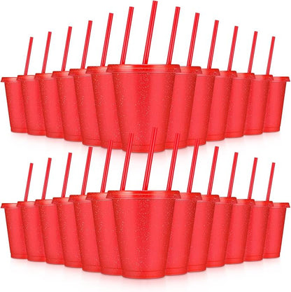 24 Pcs Plastic Tumblers with Lids and Straws, Reusable Cups with Lids Plastic by LEIFEOSH