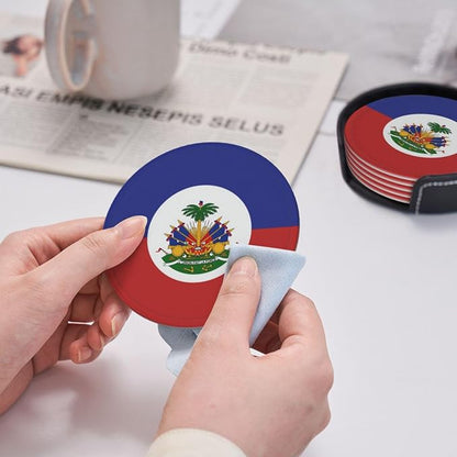 6 Pack Haiti Flag Leather Coaster - Image 6