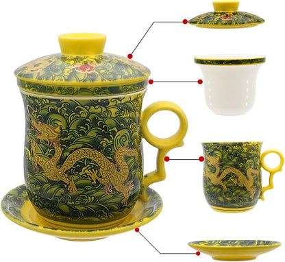 Porcelain Tea Cup with Infuser Lid and Saucer Sets by Unknown