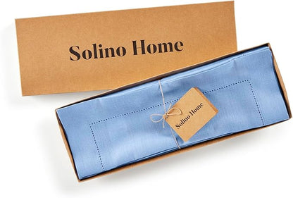 Solino Home Linen Cloth Placemats Set of 4-100% Pure Linen Hemstitch Cornflower Blue Placemats 14 x 19 Inch - Classic Hemstitch Table Place Mats for Spring, Easter