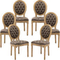 Vintage French Dining Chairs Set of 6, Round Back PU Leather Upholstered Accent Chairs with Nailhead Trim and Solid Wood Frame, Farmhouse Sillas de Comedor for Dining Room & Kitchen, Distressed Brown