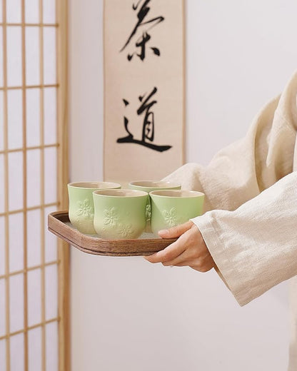 ZENS Japanese Tea Cups Set of 4 – 210ml Ceramic Tea Cups, Gradient Green Glaze - Image 8