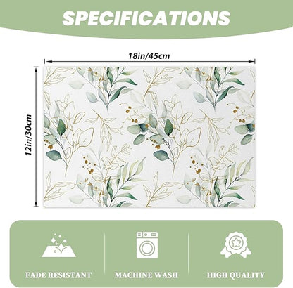 Leaves Printed Placemats Set of 4 Watercolor Sage Green Gold Branch Place Mats Washable Rectangular Spring Table Mats for Party Home Kitchen Restaurant Dining Table Decor 12x18 Inch