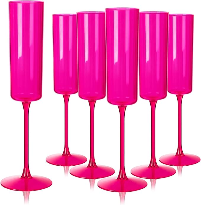 Ciaell 24 Pack Hot Pink Plastic Champagne Flutes by Ciaell