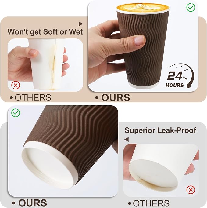 500 Pack 16 oz Insulated Disposable Paper Coffee Cups - Image 4