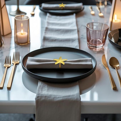 Decozen Set of 12 Gold Napkin Rings in Star Fish Design, Festive, Table Decor Setting for Holiday, Wedding, Birthday, Kitchen, Home Decor, Housewarming Gift - Mothers Day Decorations