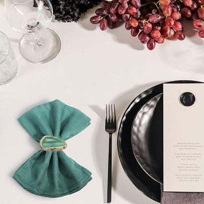 CozyTower Agate Napkin Rings Set of 4, Gold Napkin Holders for Cloth Napkins, Unique Wedding Decorations Napkin Ring Kitchen Accessories for Dinner Party (Green Agate)