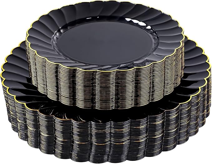 YOUBET 60PCS Black Scalloped Plastic Plates by YOUBET