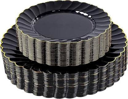 YOUBET 60PCS Black Scalloped Plastic Plates by YOUBET