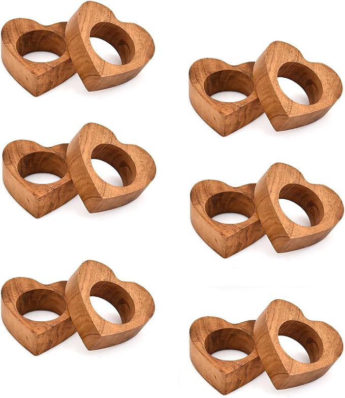Napkin Rings Acacia Wood Heart Shape Napkin Rings by BHAVATU