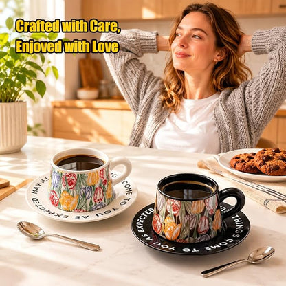 Tea Cup and Saucer Set Floral Design Porcelain Ceramic Coffee Cup Sets - Image 2