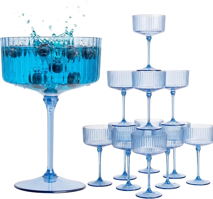 LIYH 20pcs Plastic Martini Glasses 10 Oz Blue Disposable Cocktail Coupe by LIYHLoveinyourheart