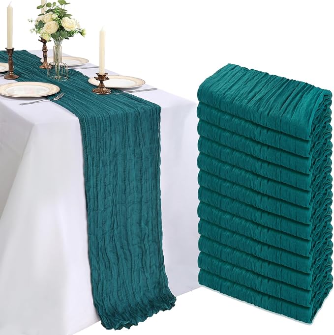 12 Pack 10Ft Teal Cheesecloth Table Runner 23 x 120 Inch | Gauze Rustic Boho by CKIKU