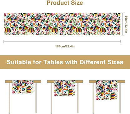 YCness Mexican Floral Themed Table Runer, Linen Colorful Mexican National - Image 3