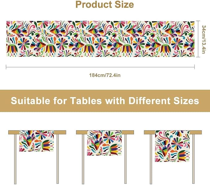 YCness Mexican Floral Themed Table Runer, Linen Colorful Mexican National - Image 3