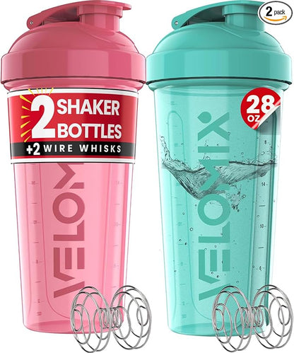 VELOMIX 2 Pack 28oz Protein Shaker Bottle by VELOMIX