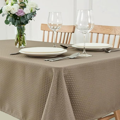 maxmill Square Tablecloth Weaved Texture Stain Resistant Waterproof Wrinkle Resistant Washable Soft Table Cloth, Decorative Fabric Table Cover for Dining Room Dinner and Parties, 52 x 52 Inch, Brown