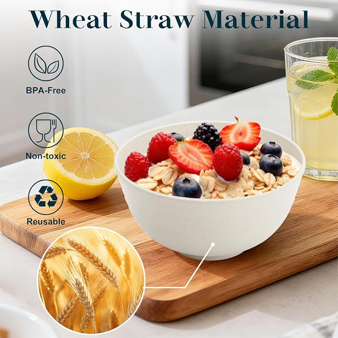 Wheat Straw Bowl 26 OZ, Unbreakable Ramen Bowls Set of 8, Alternatives to - Image 3