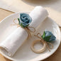 Flower Napkin Rings Set of 12 Wooden Dusty Blue Rose Handmade Napkin Holders by Gandeer