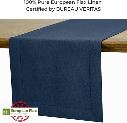 D'Moksha Homes Linen Navy Blue Table Runner 72 Inches Long - 100% Pure Linen Hemstitch Table Runner 14 x 72 Inch for Dresser, Dining, Easter - Classic Hemstitch