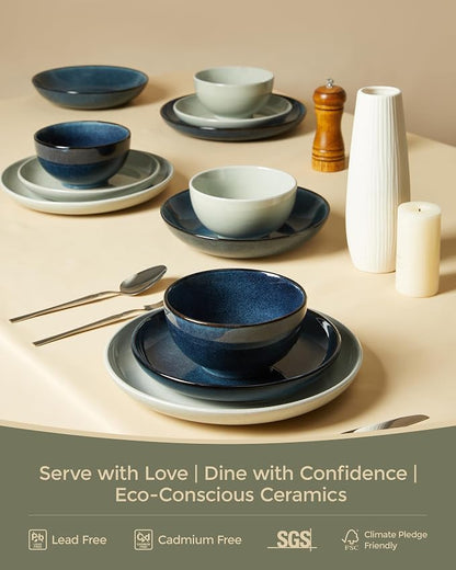 18 Piece Dinnerware Set for 6, Reactive Glaze Terracotta Plates and Bowls Set - Image 7