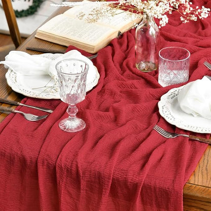 Artoid Mode Boho Gauze Red 3 Pieces Wedding Table Runner, 120 Inch Cheesecloth by ArtoidMode
