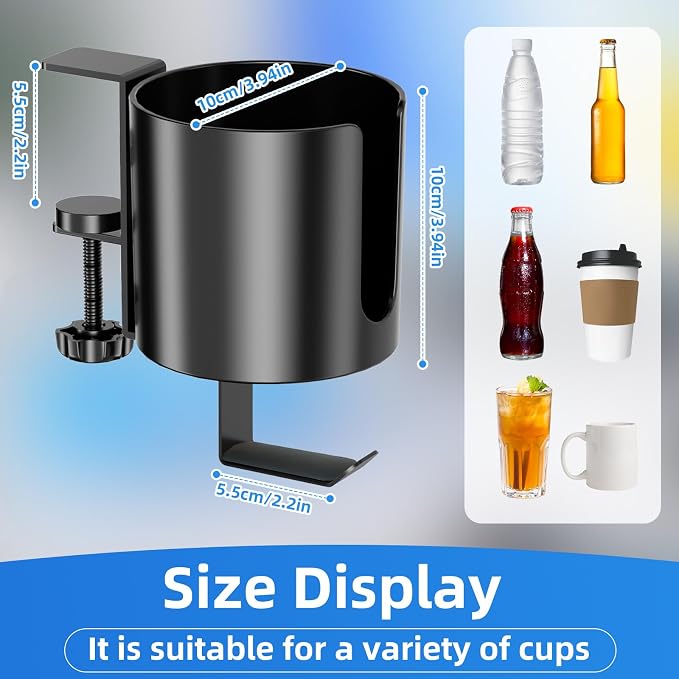 360° Rotating Cup Holder for Desk, Fits 18-40oz, Headphone Hook | U-Shaped - Image 3
