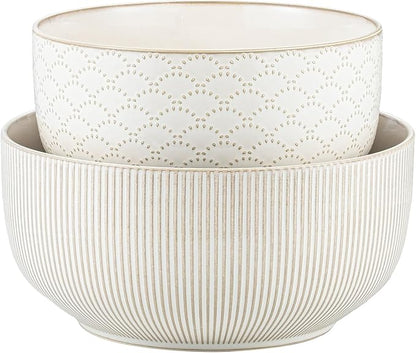 Mikiegy Ceramic Mixing Bowls Set of 2, Nesting Ceramic Embossment Stoneware by MIKIGEY