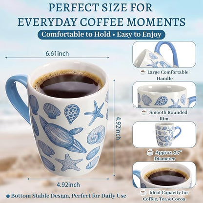 Qinyoung 6 Pcs Coastal Coffee Mugs Set 12oz Beach Ceramic Cups - Image 2