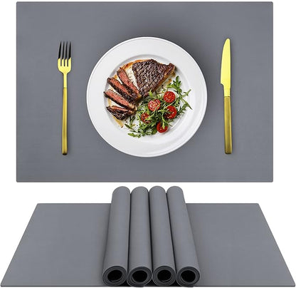 IYYI Silicone Placemats, Placemats for Kids, Placemats Set of 4 Waterproof Heat Resistant Non-Slip Kitchen Table Mats for Dining Table, Easy to Clean (Dark Gray01)
