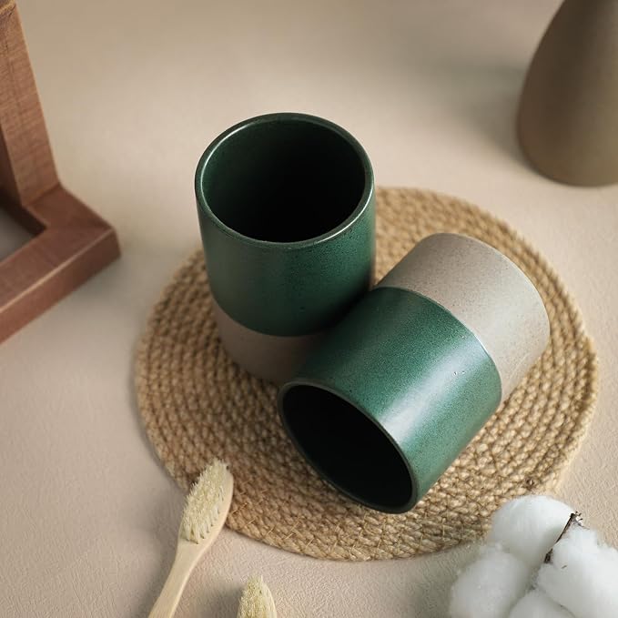 Gaolinci 2 Pcs Vintage Stoneware Style Ceramic Mouthwash Cups, Bathroom - Image 5