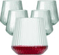 40 Pack Plastic Ribbed Wine Glasses, 14Oz Origami Disposable Wine Glasses Unbreakable Clear Plastic Cocktail Glasses Recyclable Shatterproof Reusable Wine Cups (14oz-green-40pack)
