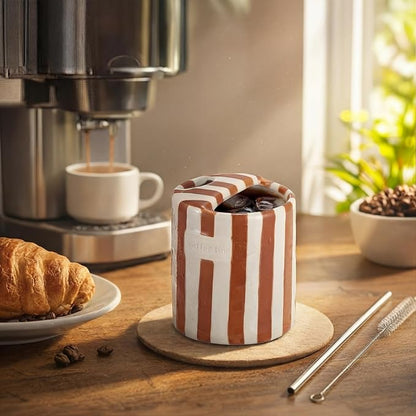 1 Pack Ceramic Coffee Mug with Sip Hole Espresso Cup 10oz with Straws Retro - Image 5