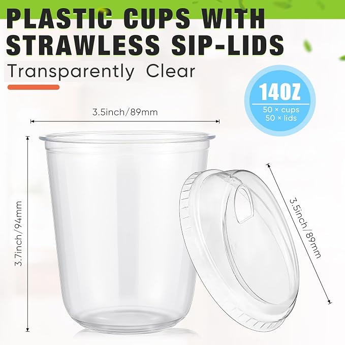 Ziliny 50 Sets Clear Plastic Coffee Cups - Image 3