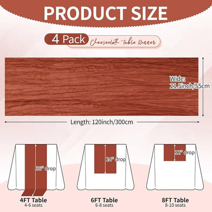 4 Pack Terracotta Cheesecloth Table Runner 10Ft, Fall Table Runner 21.5 x 120 - Image 2
