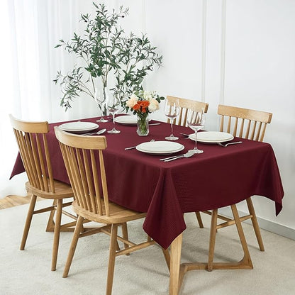 maxmill Square Tablecloth Weaved Texture Stain Resistant Waterproof Wrinkle Free Washable Soft Table Cloth, Decorative Fabric Table Cover for Dining Room Dinner and Parties, 52 x 52 Inch, Burgundy