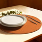 Round Vinyl Orange Placemats Set of 6, Faux Leather Waterproof Wipeable Heat Resistant Place Mats, Washable Table Mats for Halloween, Thanksgiving & Christmas Dinner(Orange)