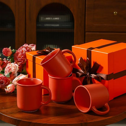 GZG 18 oz Coffee Mugs Set of 4, Modern Ceramic Coffee Cups Set with Handle, Large Coffee Mugs for Tea, Latte, Milk, Cocoa, Rustic Matte Glaze, Microwave & Dishwasher Safe(Terracotta Blush)