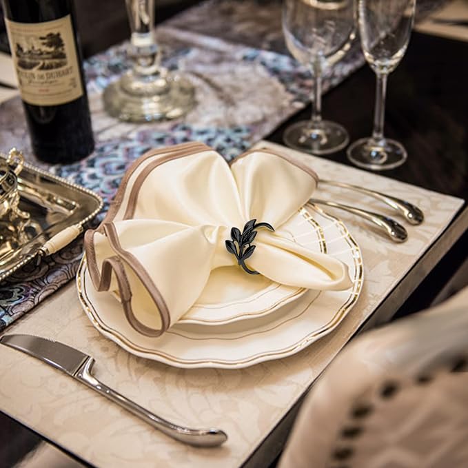 KPOSIYA Set of 6 Leaf Napkin Rings Metal Gold Napkin Holder Table Napkin Rings - Image 2
