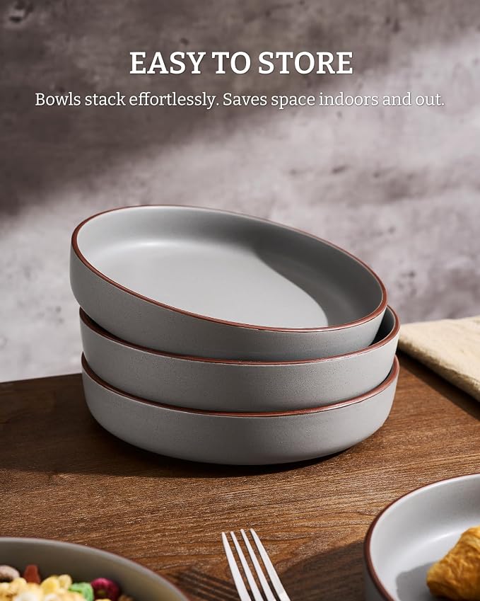 famiware Mercury Pasta Bowls Set of 4, 33 oz Large Salad Bowls, Dark Gray | - Image 6