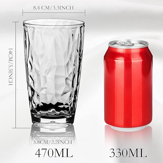Topsky 16oz Plastic Tumblers Drinking Glasses Set of 4, Clear Acrylic Drinking Cups Wine Glasses Beverage Cups for Daily Use, Poolside, Outdoor&Indoor - Stackable, Dishwasher Safe, Easy to Clean