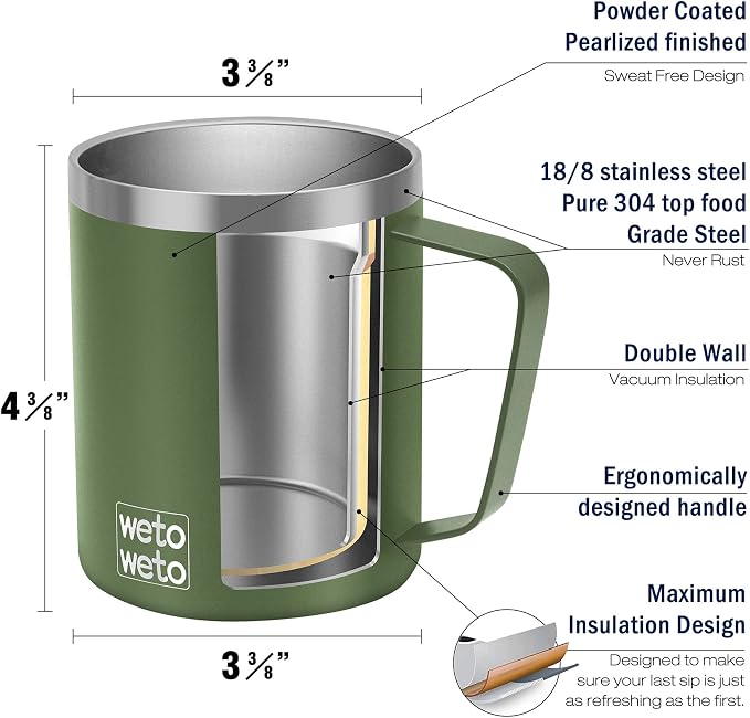 WETOWETO Coffee Mug with Handle, 14oz Insulated Stainless Steel Reusable Coffee - Image 3