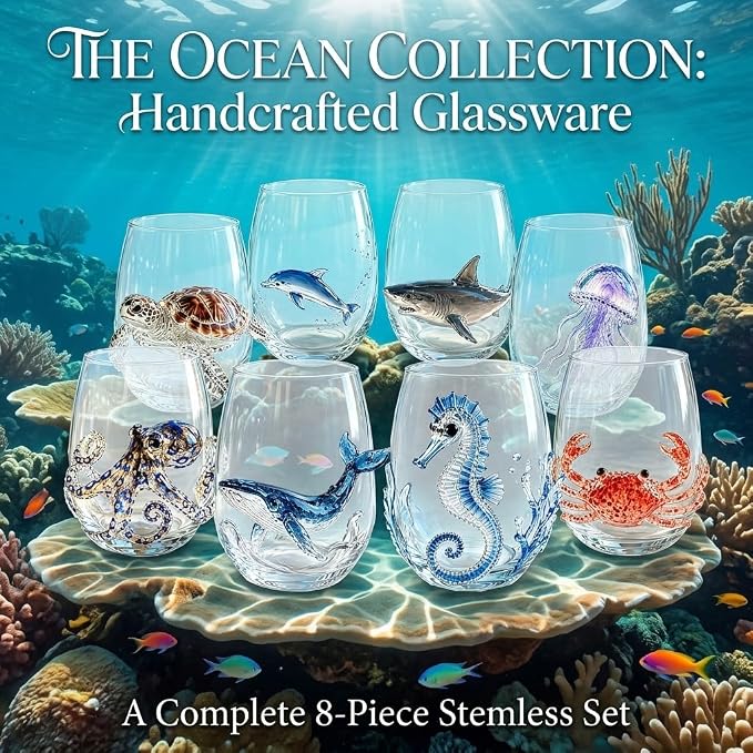 Artisanal Blue Ringed Octopus Glassware, 3D Ocean Glass Wine Glass，Jellyfish | - Image 4