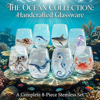 Artisanal Blue Ringed Octopus Glassware, 3D Ocean Glass Wine Glass，Jellyfish | - Image 4