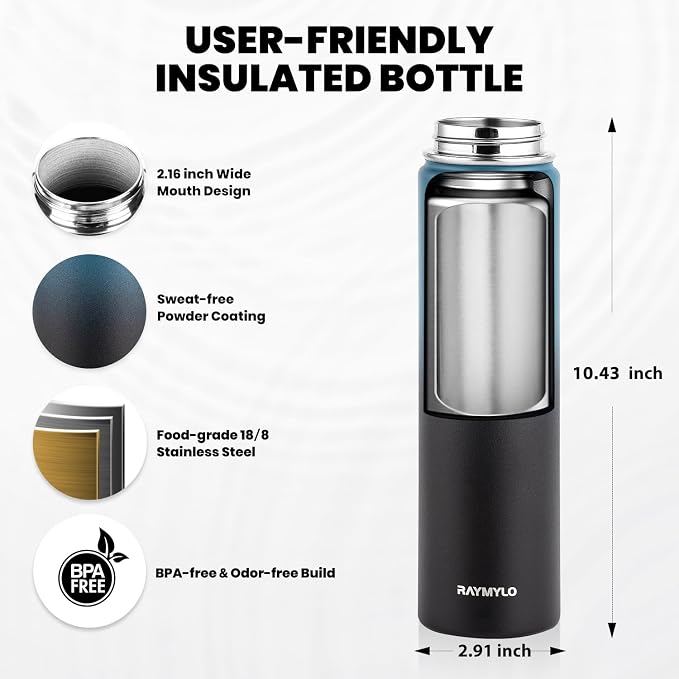 RAYMYLO Insulated Water Bottle 24 oz, Triple Wall Vacuum Stainless Steel | - Image 5