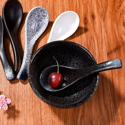 Japanese Ceramic Soup Spoon Set of 5, 5.3" Reactive Glaze Ramen Spoons - Image 5