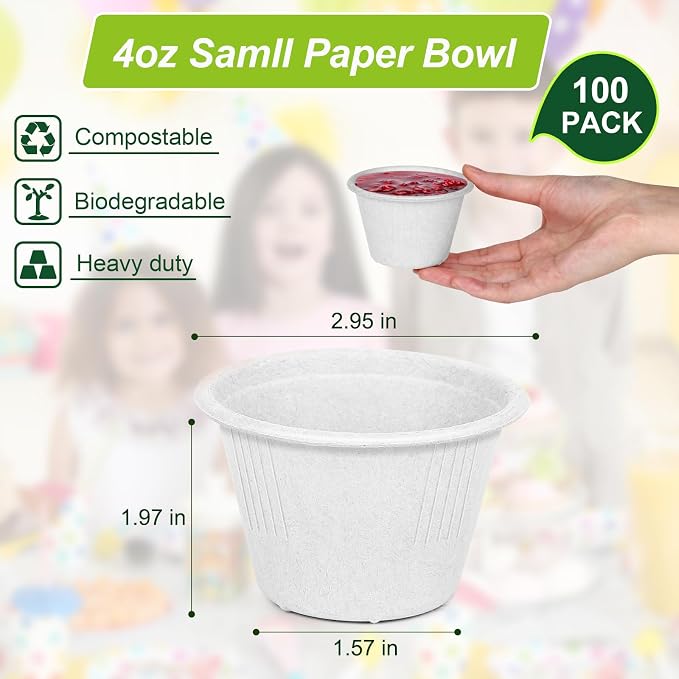 Small Paper Bowls 4 oz, 200 Pack White Bagasse | Biodegradable, Sugarcane fiber - Image 7